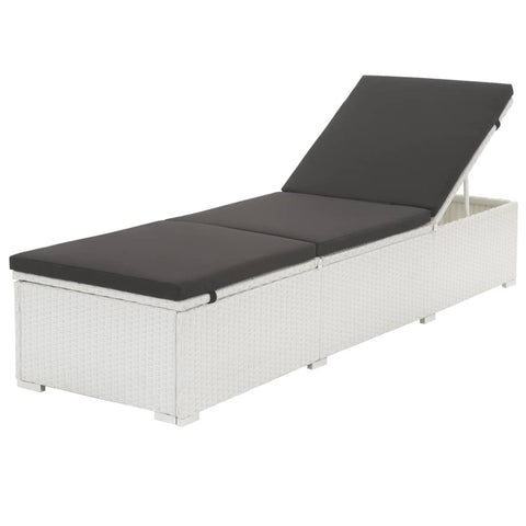 ZNTS Sun Lounger with Black Cushion Poly Rattan White 317107