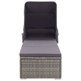ZNTS Sun Lounger with Canopy and Cushion Poly Rattan Grey 317115