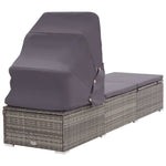 ZNTS Sun Lounger with Canopy and Cushion Poly Rattan Grey 317115