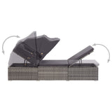 ZNTS Sun Lounger with Canopy and Cushion Poly Rattan Grey 317115