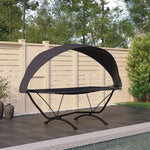 ZNTS Outdoor Lounge Bed with Canopy Black Steel and Oxford Fabric 317599
