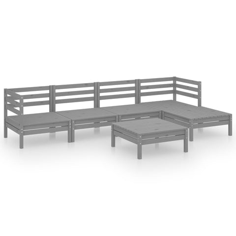 ZNTS 6 Piece Garden Lounge Set Solid Pinewood Grey 3082684