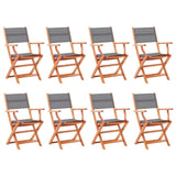 ZNTS Folding Garden Chairs 8 pcs Grey Solid Eucalyptus Wood&Textilene 3086965