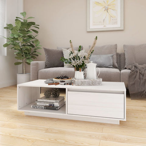 ZNTS Coffee Table White 110x50x33.5 cm Solid Pinewood 809883