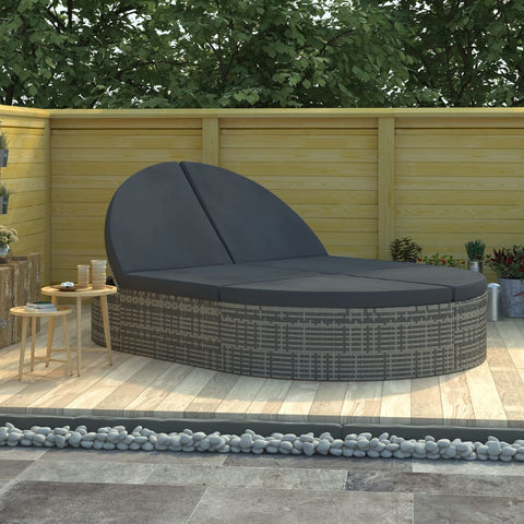 ZNTS 2-Person Sun Lounger with Cushions Poly Rattan Grey 318161