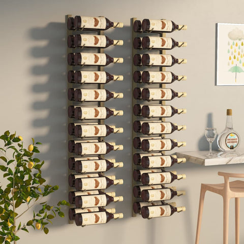 ZNTS Wall Mounted Wine Rack for 24 Bottles 2 pcs Gold Iron 340886