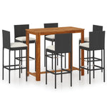ZNTS 7 Piece Garden Bar Set with Cushions Poly Rattan Black 3095438