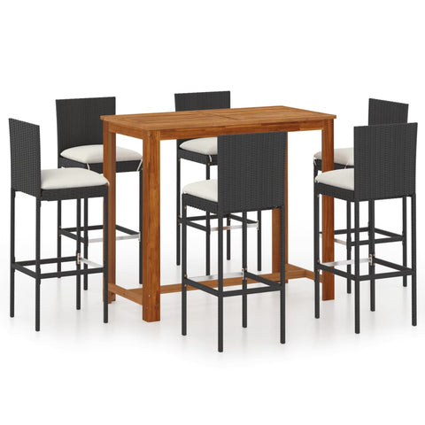 ZNTS 7 Piece Garden Bar Set with Cushions Poly Rattan Black 3095438