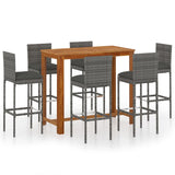 ZNTS 7 Piece Garden Bar Set with Cushions Poly Rattan Grey 3095440