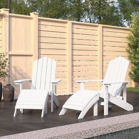 ZNTS Garden Adirondack Chairs 2 pcs with Footstools HDPE White 3095696