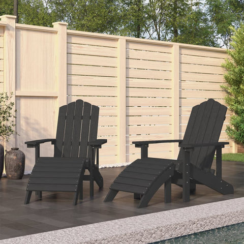 ZNTS Garden Adirondack Chairs 2 pcs with Footstools HDPE Anthracite 3095697