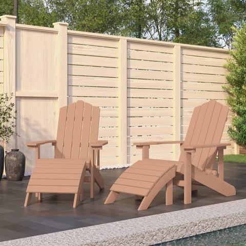 ZNTS Garden Adirondack Chairs 2 pcs with Footstools HDPE Brown 3095698