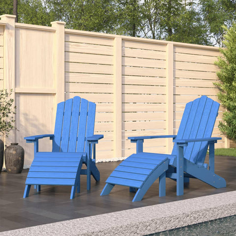 ZNTS Garden Adirondack Chairs 2 pcs with Footstools HDPE Aqua Blue 3095699