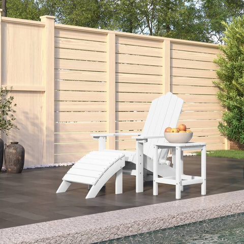 ZNTS Garden Adirondack Chair with Footstool & Table HDPE White 3095708