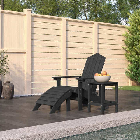 ZNTS Garden Adirondack Chair with Footstool & Table HDPE Anthracite 3095709