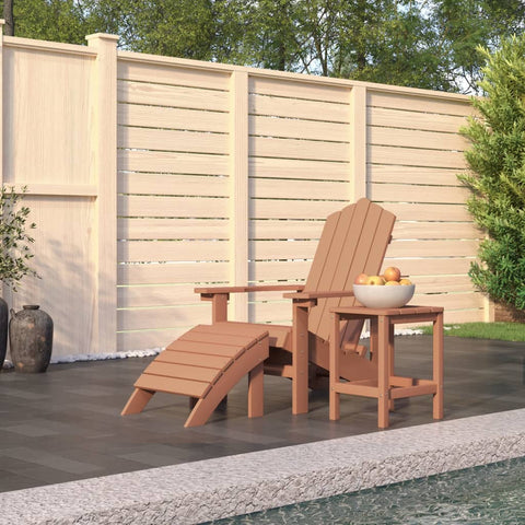 ZNTS Garden Adirondack Chair with Footstool & Table HDPE Brown 3095710