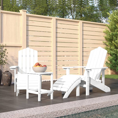 ZNTS Garden Adirondack Chairs with Footstool & Table HDPE White 3095712