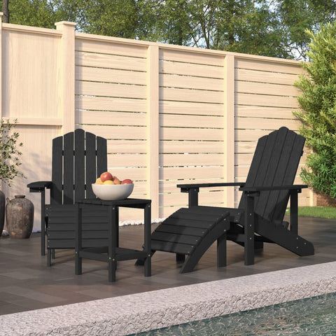 ZNTS Garden Adirondack Chairs with Footstool & Table HDPE Anthracite 3095713