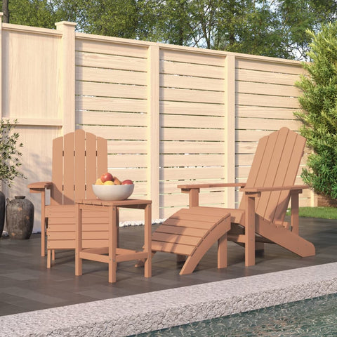 ZNTS Garden Adirondack Chairs with Footstool & Table HDPE Brown 3095714
