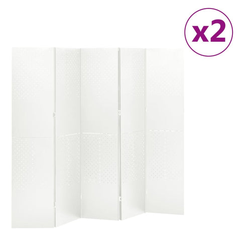 ZNTS 5-Panel Room Dividers 2 pcs White 200x180 cm Steel 3095197