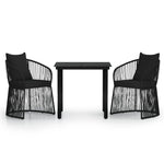 ZNTS 3 Piece Garden Dining Set with Cushions Black 3099185