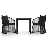 ZNTS 3 Piece Garden Dining Set with Cushions Black 3099185