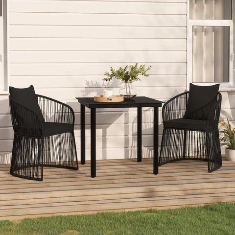 ZNTS 3 Piece Garden Dining Set with Cushions Black 3099185