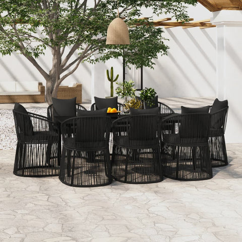 ZNTS 9 Piece Garden Dining Set with Cushions Black 3099190
