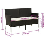ZNTS 3-Seater Garden Sofa with Cushion Black Poly Rattan 318492