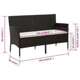 ZNTS 3-Seater Garden Sofa with Cushion Black Poly Rattan 318492