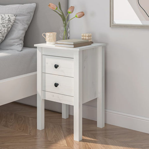 ZNTS Bedside Cabinet White 40x35x61.5 cm Solid Wood Pine 813691