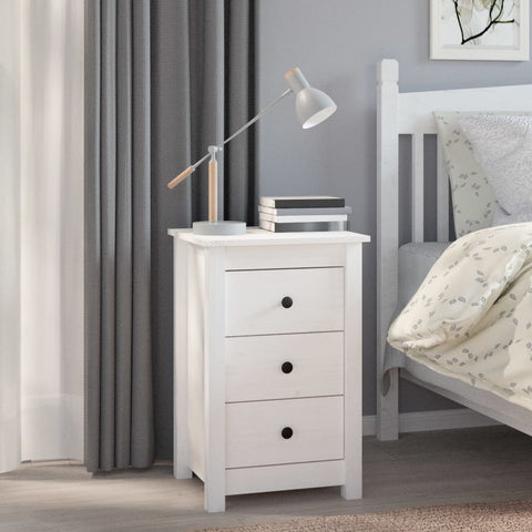 ZNTS Bedside Cabinet White 40x35x61.5 cm Solid Wood Pine 813701