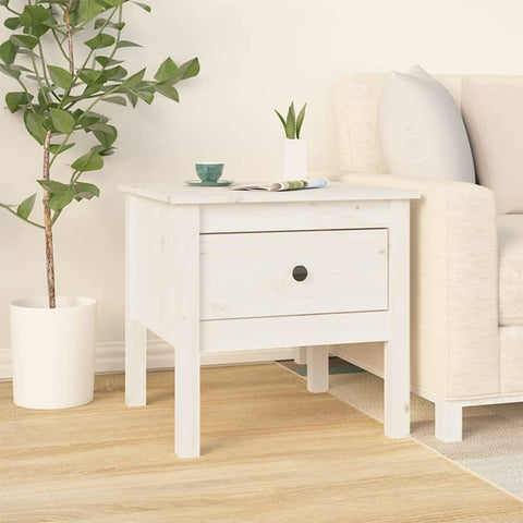 ZNTS Side Table White 50x50x49 cm Solid Wood Pine 813796