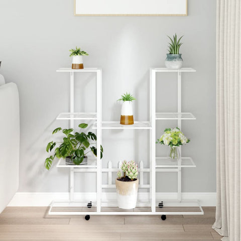 ZNTS Flower Stand with Wheels 94.5x24.5x91.5 cm White Iron 343122