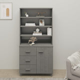 ZNTS Highboard HAMAR Solid Wood Pine Light Grey 3100925