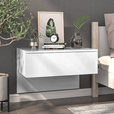ZNTS Wall-mounted Bedside Cabinet High Gloss White 810947