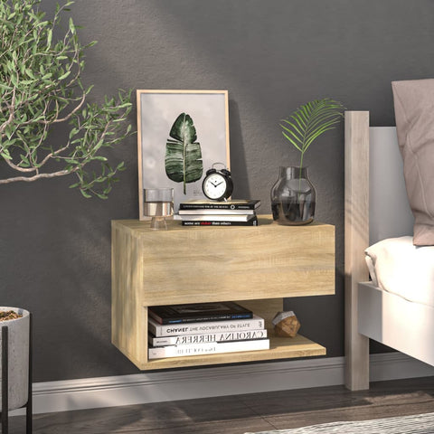 ZNTS Wall-mounted Bedside Cabinet Sonoma Oak 810959