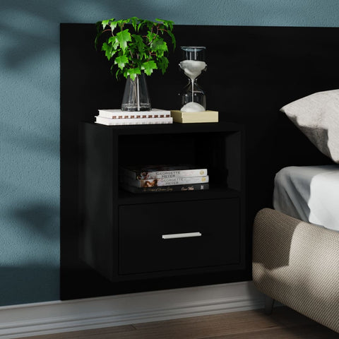ZNTS Wall-mounted Bedside Cabinet Black 811009