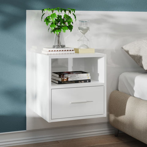 ZNTS Wall-mounted Bedside Cabinet High Gloss White 811019