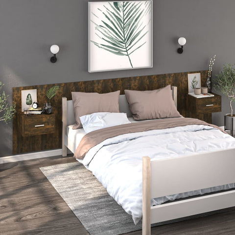 ZNTS Wall-mounted Bedside Cabinets 2 pcs Smoked Oak 816953