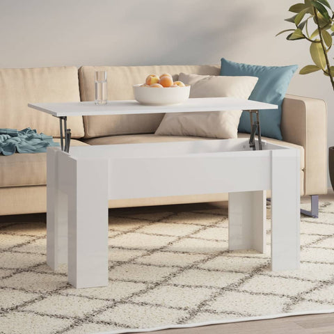 ZNTS Coffee Table High Gloss White 101x49x52 cm Engineered Wood 809689