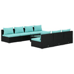ZNTS 8 Piece Garden Lounge Set with Cushions Poly Rattan Black 3101465