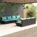 ZNTS 8 Piece Garden Lounge Set with Cushions Poly Rattan Black 3101465