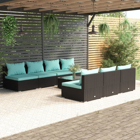 ZNTS 8 Piece Garden Lounge Set with Cushions Poly Rattan Black 3101465