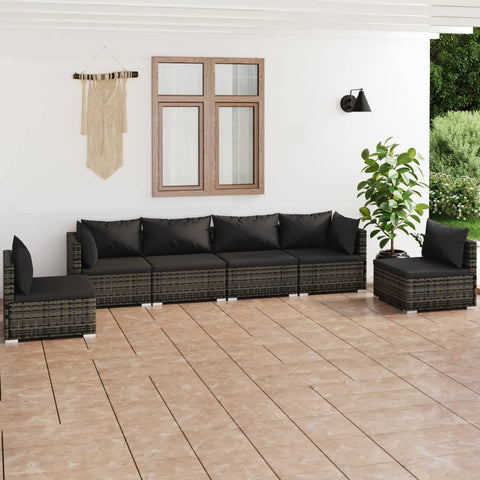 ZNTS 6 Piece Garden Lounge Set with Cushions Poly Rattan Grey 3102205