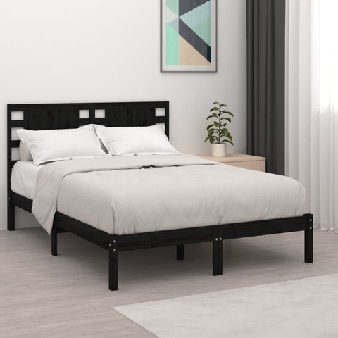 ZNTS Bed Frame without Mattress Black 120x200 cm Solid Wood Pine 3104217
