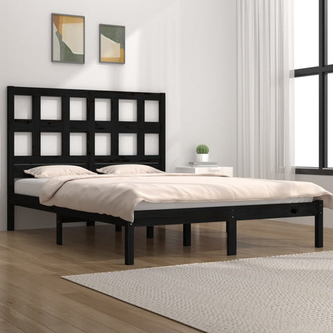 ZNTS Bed Frame without Mattress Black 120x200 cm Solid Wood Pine 3104477
