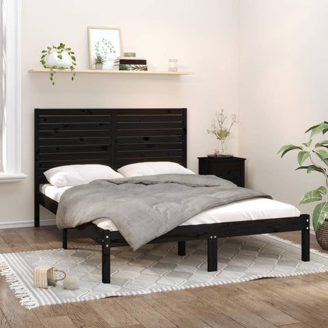 ZNTS Bed Frame without Mattress Black 120x200 cm Solid Wood 3104607