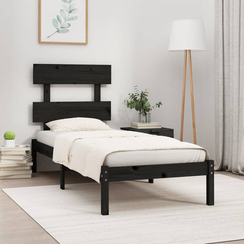 ZNTS Bed Frame without Mattress Black 100x200 cm Solid Wood 3104667