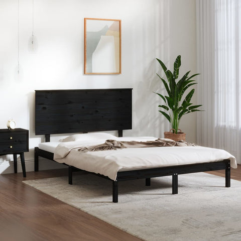 ZNTS Bed Frame without Mattress Black 120x200 cm Solid Wood Pine 3104802